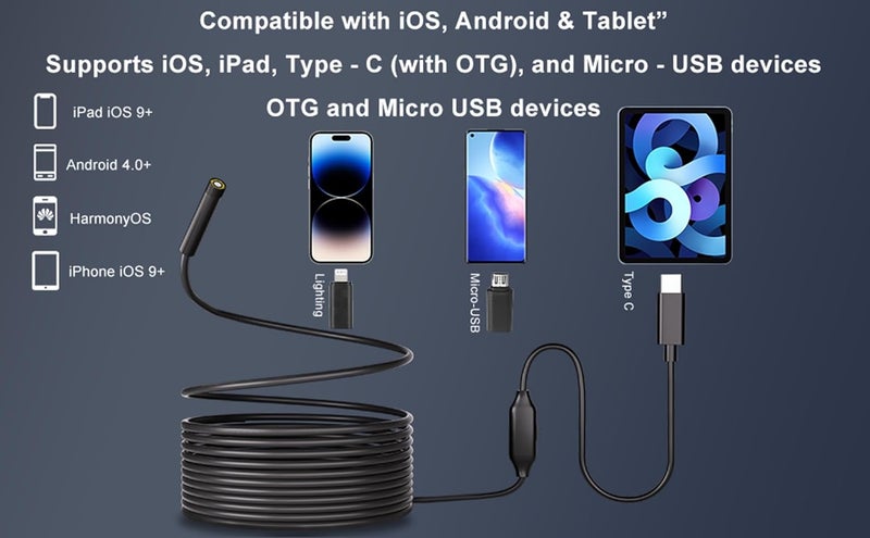POLEDY Endoscope Camera with Light, 1920P HD Borescope, 8 Adjustable LED Light, IP67 Waterproof 16.4ft Snake Camera, Semi-Rigid Cable Inspection for Android, iOS - Image 5